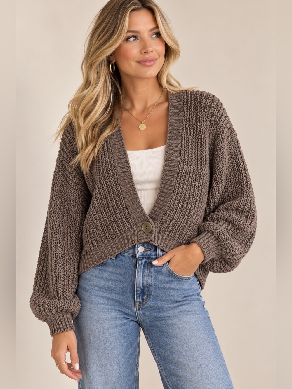 Miracle Cozy Brown Microfiber Chunky Knit Sweater